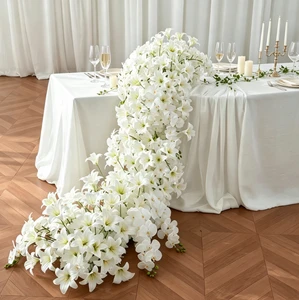 Artificial White Lily Waterfall Trailing Flowers High Quality European Style Wedding Table Hotel Banquet Decoration Wedding Road