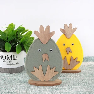 Easter Tabletop Ornaments Wood & Fabric Yellow/Green Chicken Egg Decorations 18x11cm