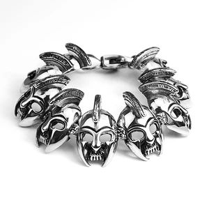 Hip Hop Style Casting Bracelets Stainless Steel Hero Knight Sparta Warrior Helmet Mask Bracelet Men's