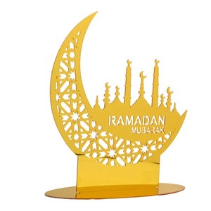 Ramadan Decoration Moon Acrylic Eid Mubarak Desktop Ornaments Muslim Gold Acrylic Mirror 3D Decoration Gifts Supplies