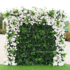 Customized Size Greenery Couple Set Back Wedding Backdrop Decoration Silk Artificial Flower Walls With Rose and Grass