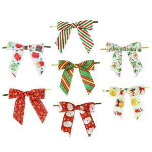 Custom Single Face Candy Bag Gift Wrapping Decoration Ribbon Handmade Polyester Twist Tie Christmas Bow for Christmas Tree Craft
