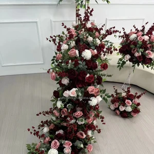 Fast Delivery Luxury Floral Table Runner Real Touch Artificialsilk Flowers for Hotel Dining & Wedding Decorations