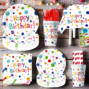 Custom Christmas Halloween Party Supplies Colorful Dots Tableware Set-Birthday Celebration Plate Napkin for Easter Decorations