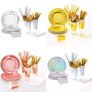 Serve 24 People Disposable Colorful Party Paper Plates Multiple Colors Birthday Party Tableware Supplies Party Venue Decorations