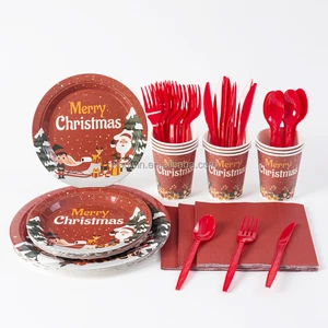 Factory Direct Cross-Border Cartoon Christmas Party Decor Set Children's Birthday Tableware Set Paper Plates Paper Cups