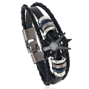 New Gothic Pentacle Ram Leather Cuff Bracelet for Men Fashionable Halloween Jewelry with Personality