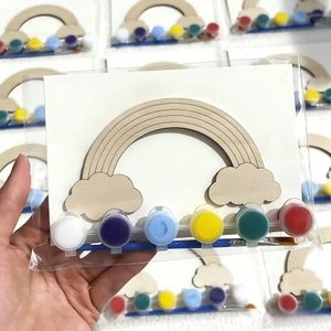 Factory Pre-Packaged Rainbow Party Favors for Kids Wooden Rainbow Cutouts with Magnets & Painting Kits