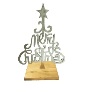 Premium Christmas Tree and Merry Christmas Desk Ornament with Wooden Stand Holiday Decoration for Office or Home Display
