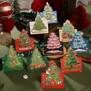 Wholesale High-End Gold-Foiled Christmas Tree Greeting Cards Creative Cardboard Digital Printing Blessing Gift Message Cards
