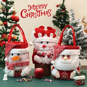 Christmas Gift Bag Candy Bag Christmas Decoration Fabric Burlap Santa Claus apple Bag Christmas Knitted Ribbon