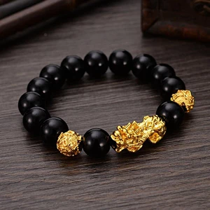 Best Selling Custom Gold Plated Pi Yao Obsidian Bead Bracelet Fashion Classic Wealthy Lucky Animal Wristbands Bracelets Jewelry