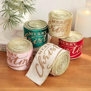 6.3CM Velvet Christmas Ribbons Luxury Velvet Christmas Ribbon Roll with Glitter Gold Merry Christmas Ribbon for Tree