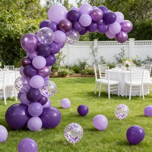 624272 Purple Latex Balloons and Confetti Balloons Bundle: Elegant Party Decoration Kit for Birthdays, Weddings, or Halloween