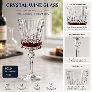 Luxury Crystal Diamond Cut Wine Glasses French Romantic Glass Goblet Long Stem Goblets for Wedding Banquet Party Wholesale