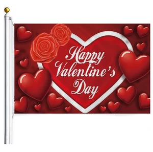 Hot Sale Wholesale High Quality Custom Happy Valentine's Day Banner Heart Sign Flag Valentine's Day Gift Holiday Decoration Flag
