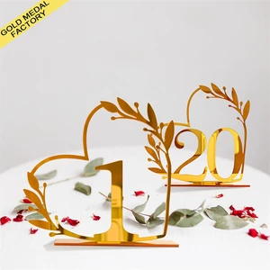 Wedding Table Numbers Gold Acrylic Dinning Table Sign Seat Card Holders Diwali Ramadan Heart Shape Restaurant Reception