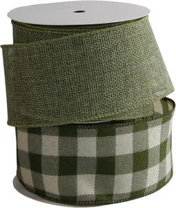 Sage Green Double Face Eco-Friendly Fabric Wired Ribbon 2.5