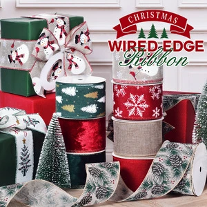 Factory Direct Christmas Snowflake Plaid Ribbon, Color Woven Ribbon, Linen Ribbon with Wrapped Edge & Wire Edged Chris