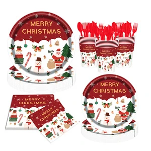 New Style Original American Style Christmas-Themed Party Supplies Disposable Degradable Paper Plates Tablecloths Dinner Plates