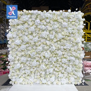 Promise Silk & Plastic Artificial Rose Wedding Wall Decorations Roll up Flower Wall Backdrop 8x8ft Customizable Model PFW-16
