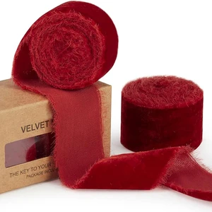 3 Inch Fringe Gift Customized Christmas Red Velvet Ribbon Velvet Ribbon Wholesale For Gift Wrap