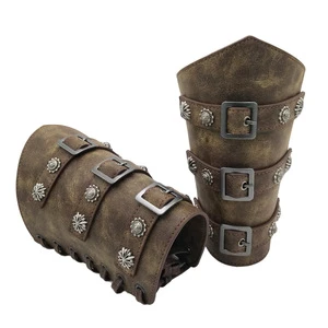 1Pc Cosplay Leather Armor Arm Viking Pirate Knight Gauntlet Wristband Bracer Punk Accessories 2022 New Men's Bracelet Jewelry