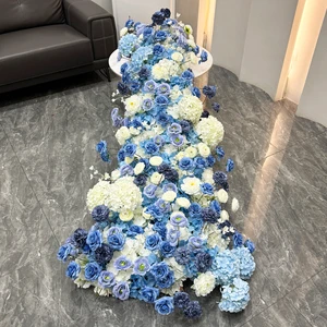Luxury Wedding Bride and Groom Table Arrangement Artificial White and Green Flower Runner Decoration