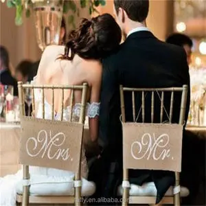 Rustic Wedding Banner Burlap Hessian Bride & Groom Chair Banner Mr & Mrs Chair Sash Signs