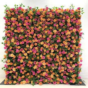 8x8ft Eco-Friendly Modern Wedding Backdrop Decor Pink Floral 3D Roll up Artificial Silk Rose Flower Wall Panel for Party Events