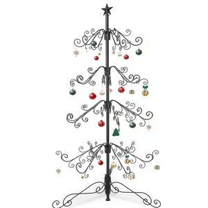 Metal 6-Tier Wrought Iron Christmas Tree Ornament Display Stand with 144 Hooks Easy Assembly Black Made in China
