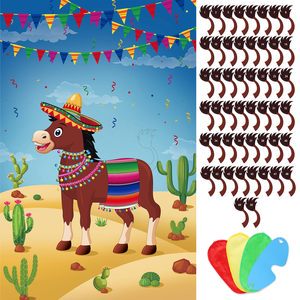 Pin the Tail on Donkey Party Game 50 Tails Large Mexican Poster Kids Birthday Carnival Supplies