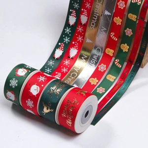 Merry Christmas Gift Ribbon Printed With Logo Polyester Ribbon Customization Custom Christmas Printed Ribbon