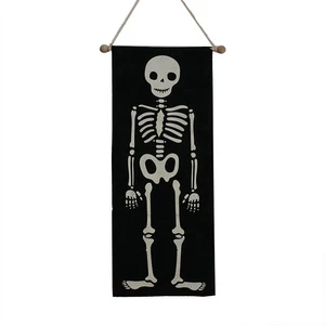 Halloween Skeleton Canvas Banner Hanging Fabric Flag for Wall Decoration Party Decor