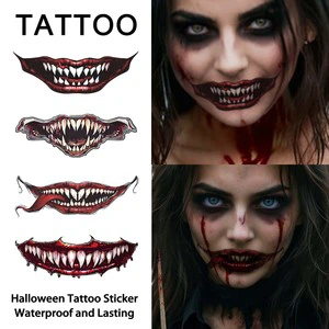 YZ New Body Art Waterproof Colorful Halloween Horror Big Mouth Face Sticker Disposable Sticker Funny Makeup Party Tattoo Sticker