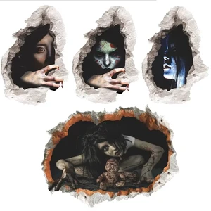 Wholesale Scary 3D Stereo Bloody Broken Ghost Stickers Halloween DIY Wall Decoration for Home Party