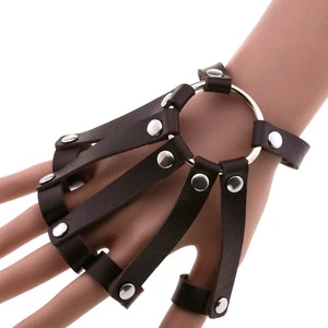 Personalized Leather Ring One Piece Bangle Cuff Bracelet Punk Gothic Ring Hollow Out Bracelet