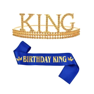 SP-716 Happy Birthday King Crown and Sash Set for Birthday Party Decorations Supplies