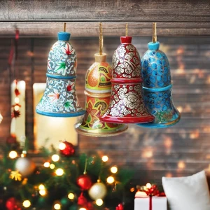 Christmas Paper Mache Bells Hanging Christmas Tree Stand and Accessories Ornament Ornaments