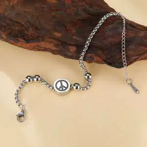 Myshape Stainless Steel Peace Symbol Charm Bracelets Women Men Beads Box Chain Bracelet Pacifism Against War Jewelry Gift