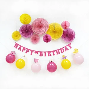EAST TERN 11Pcs Baby Girl Birthday Party Decoration Kits Balloon Garland Tissue Paper Fan Honeycomb Ball Factory Price Durable