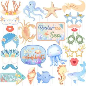 24Pcs Under the Sea Ocean Photo Props Sea Animal Photo Booth Props Ocean Themed Party Decorations Birthday Baby Shower