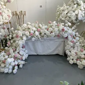 Luxury White Pink Rose Mixed 11ft Artificial Flower Runner Sweetheart Table Silk Floral Arrangements Wedding Banquet Decoration