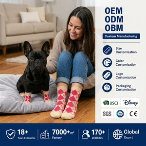BSCI Custom Pink Argyle Matching Pet & Owner Socks Winter Warm Dog Socks OEM ODM Wholesale Factory Manufacturer