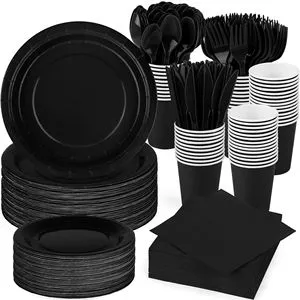 175 Pcs for 25 People Party Decoration Solid Color Tableware Paper Plate Set Party Supplies Set Birthday Party Decoration