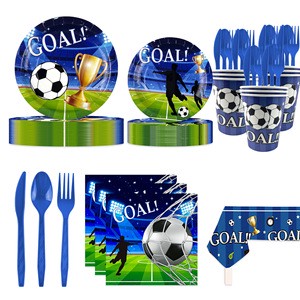For Sports Football Theme Disposable Tableware Birthday Party Supplies Decoration Set Paper Plate Paper Cup Tablecloth