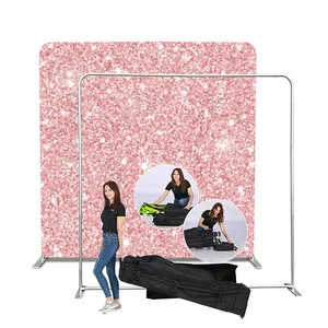 Custom 8ft X 8ft Tension Fabric Pillow Case Black Gold Printed Photo Booth Exhibition Backdrop Display Stand For Trade Shows