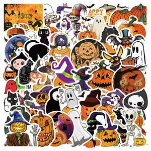 Custom 50pcs Halloween Bat Pumpkin PVC Sticker Waterproof Vinyl Party Decoration For Kids Holiday Cartoon Gifts
