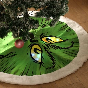Green-Haired Monster Christmas Tree Apron and Luminous Grinch Tree Skirt New Year's New Stand and Accessories