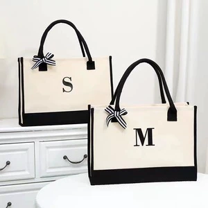 Premium Quality Tote Bag Gift Monogram Initial Cotton Canvas Chic Tote Shopping Bag Wedding Birthday Beach Holiday Gift